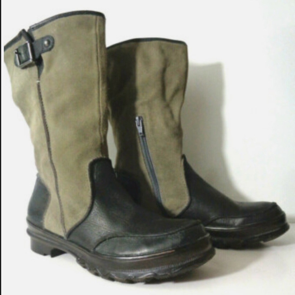 Like New- OTBT Womens Deer Lodge Mid Calf Boots - Gray/Black Leather Boots- 8.5